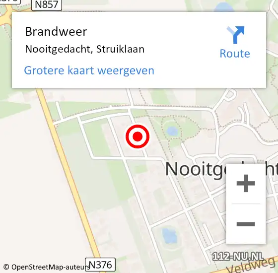 Locatie op kaart van de 112 melding: Brandweer Nooitgedacht, Struiklaan op 19 augustus 2021 13:19