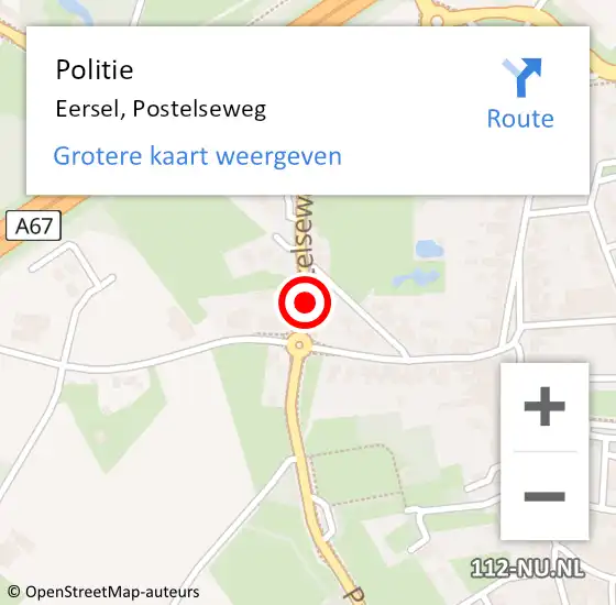 Locatie op kaart van de 112 melding: Politie Eersel, Postelseweg op 19 augustus 2021 13:51