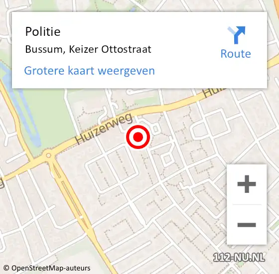 Locatie op kaart van de 112 melding: Politie Bussum, Keizer Ottostraat op 19 augustus 2021 14:02