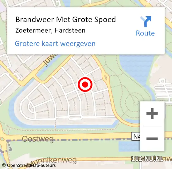 Locatie op kaart van de 112 melding: Brandweer Met Grote Spoed Naar Zoetermeer, Hardsteen op 19 augustus 2021 14:15