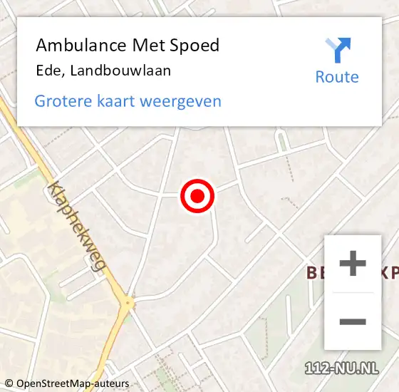 Locatie op kaart van de 112 melding: Ambulance Met Spoed Naar Ede, Landbouwlaan op 19 augustus 2021 15:08