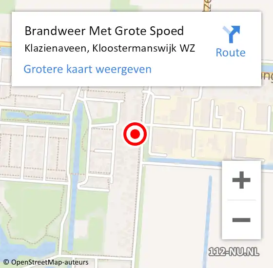 Locatie op kaart van de 112 melding: Brandweer Met Grote Spoed Naar Klazienaveen, Kloostermanswijk WZ op 19 augustus 2021 15:23