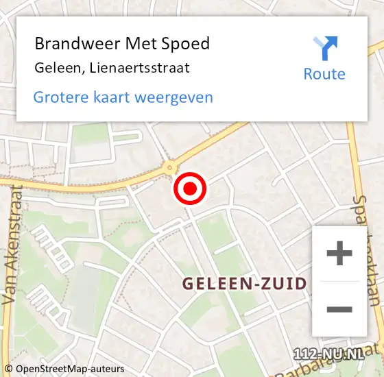 Locatie op kaart van de 112 melding: Brandweer Met Spoed Naar Geleen, Lienaertsstraat op 19 augustus 2021 15:29