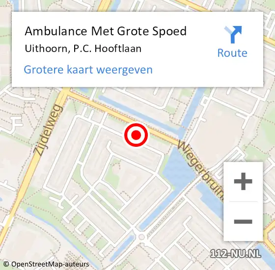 Locatie op kaart van de 112 melding: Ambulance Met Grote Spoed Naar Uithoorn, P.C. Hooftlaan op 19 augustus 2021 16:05