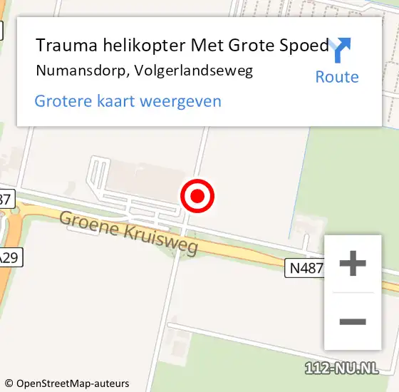 Locatie op kaart van de 112 melding: Trauma helikopter Met Grote Spoed Naar Numansdorp, Volgerlandseweg op 19 augustus 2021 16:11