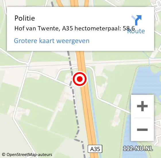 Locatie op kaart van de 112 melding: Politie Hof van Twente, A35 hectometerpaal: 58,6 op 19 augustus 2021 17:24