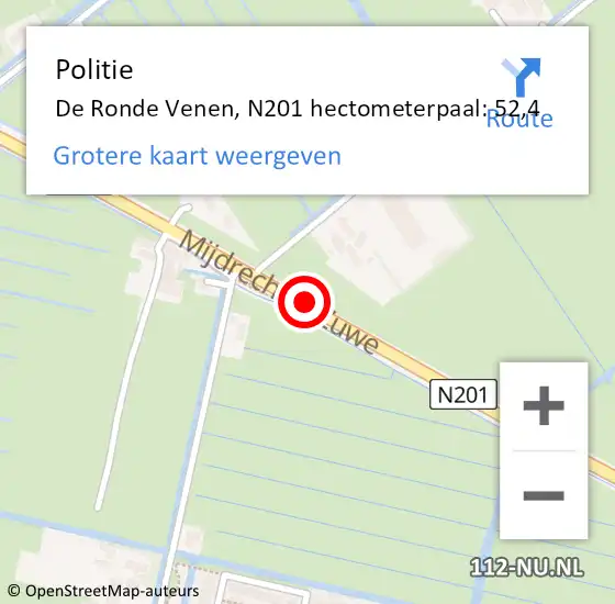 Locatie op kaart van de 112 melding: Politie De Ronde Venen, N201 hectometerpaal: 52,4 op 19 augustus 2021 17:30