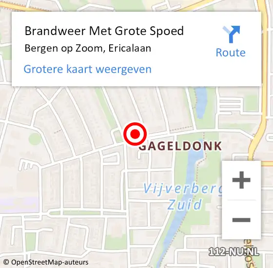 Locatie op kaart van de 112 melding: Brandweer Met Grote Spoed Naar Bergen op Zoom, Ericalaan op 19 augustus 2021 17:50