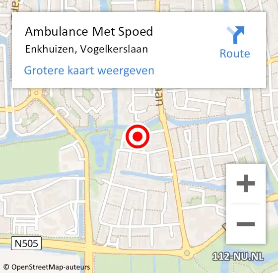 Locatie op kaart van de 112 melding: Ambulance Met Spoed Naar Enkhuizen, Vogelkerslaan op 19 augustus 2021 18:08