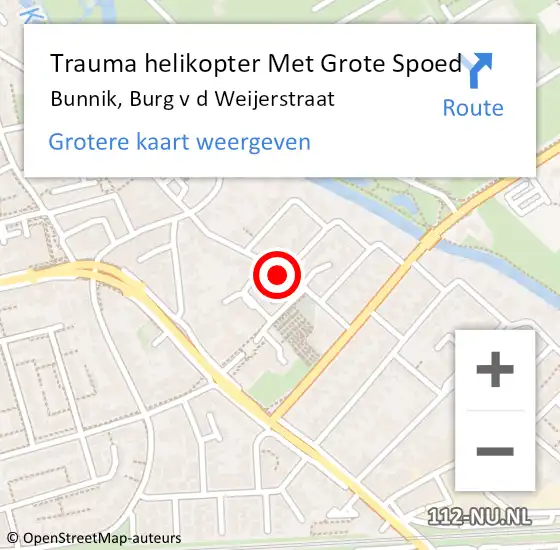 Locatie op kaart van de 112 melding: Trauma helikopter Met Grote Spoed Naar Bunnik, Burg v d Weijerstraat op 19 augustus 2021 18:11