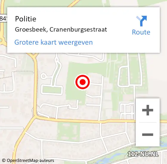 Locatie op kaart van de 112 melding: Politie Groesbeek, Cranenburgsestraat op 19 augustus 2021 18:18