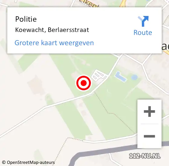 Locatie op kaart van de 112 melding: Politie Koewacht, Berlaersstraat op 19 augustus 2021 18:47