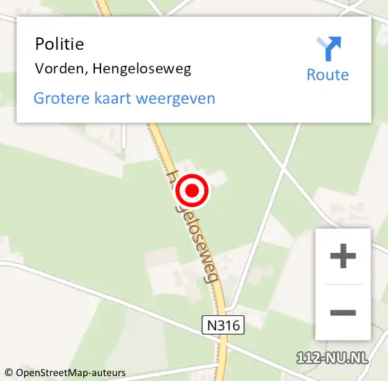 Locatie op kaart van de 112 melding: Politie Vorden, Hengeloseweg op 19 augustus 2021 20:01