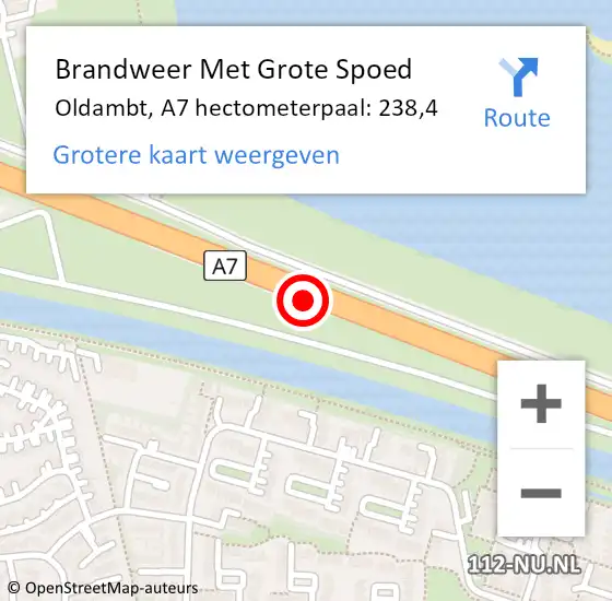 Locatie op kaart van de 112 melding: Brandweer Met Grote Spoed Naar Oldambt, A7 hectometerpaal: 238,4 op 19 augustus 2021 21:27