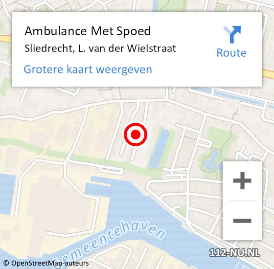 Locatie op kaart van de 112 melding: Ambulance Met Spoed Naar Sliedrecht, L. van der Wielstraat op 19 augustus 2021 21:30