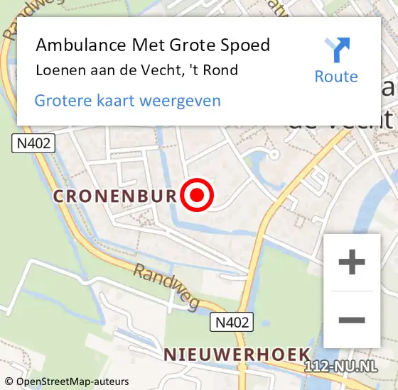 Locatie op kaart van de 112 melding: Ambulance Met Grote Spoed Naar Loenen aan de Vecht, 't Rond op 19 augustus 2021 22:17