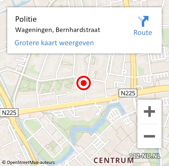 Locatie op kaart van de 112 melding: Politie Wageningen, Bernhardstraat op 19 augustus 2021 22:28