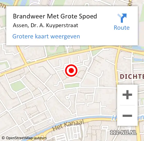 Locatie op kaart van de 112 melding: Brandweer Met Grote Spoed Naar Assen, Dr. A. Kuyperstraat op 19 augustus 2021 22:30