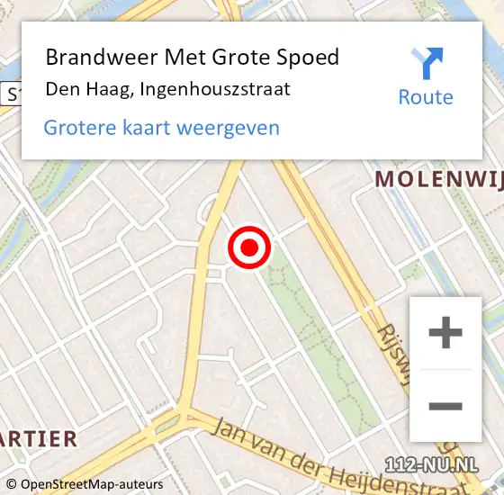 Locatie op kaart van de 112 melding: Brandweer Met Grote Spoed Naar Den Haag, Ingenhouszstraat op 19 augustus 2021 22:56