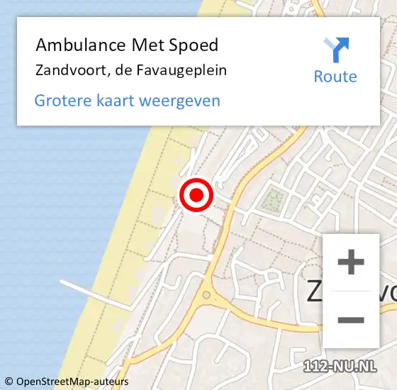 Locatie op kaart van de 112 melding: Ambulance Met Spoed Naar Zandvoort, Boulevard de Favauge op 19 augustus 2021 23:53
