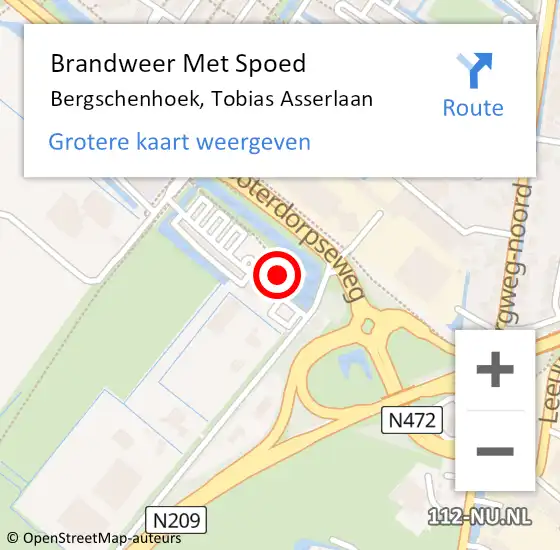 Locatie op kaart van de 112 melding: Brandweer Met Spoed Naar Bergschenhoek, Tobias Asserlaan op 20 augustus 2021 01:08