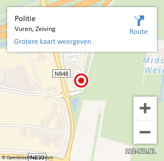 Locatie op kaart van de 112 melding: Politie Vuren, Zeiving op 20 augustus 2021 01:22