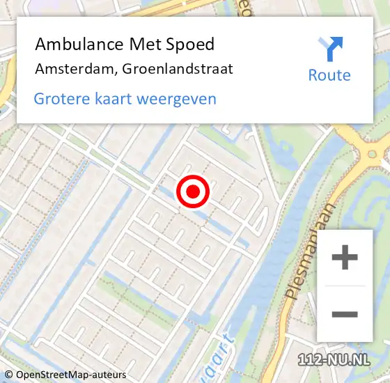 Locatie op kaart van de 112 melding: Ambulance Met Spoed Naar Amsterdam, Groenlandstraat op 20 augustus 2021 02:00