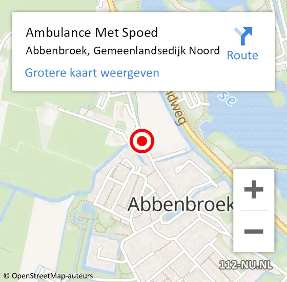 Locatie op kaart van de 112 melding: Ambulance Met Spoed Naar Abbenbroek, Gemeenlandsedijk Noord op 20 augustus 2021 02:30