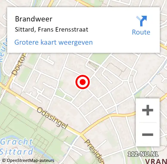 Locatie op kaart van de 112 melding: Brandweer Sittard, Frans Erensstraat op 20 juni 2014 09:49