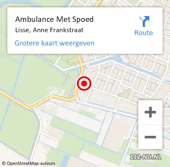 Locatie op kaart van de 112 melding: Ambulance Met Spoed Naar Lisse, Anne Frankstraat op 20 augustus 2021 07:16