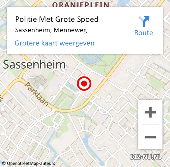 Locatie op kaart van de 112 melding: Politie Met Grote Spoed Naar Sassenheim, Menneweg op 20 augustus 2021 07:54