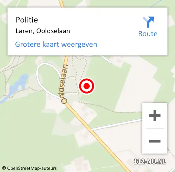 Locatie op kaart van de 112 melding: Politie Laren, Ooldselaan op 20 augustus 2021 07:57