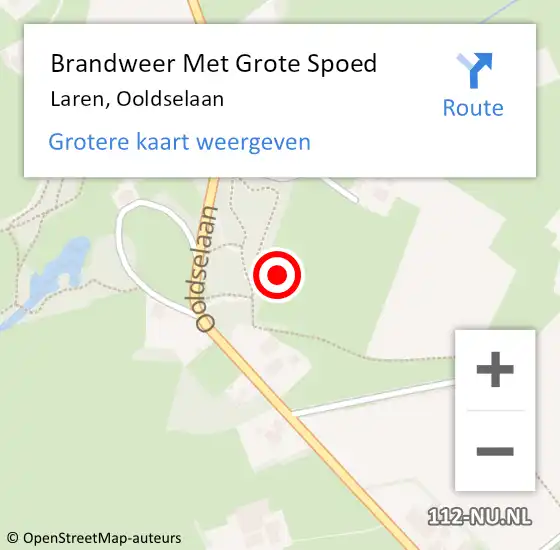 Locatie op kaart van de 112 melding: Brandweer Met Grote Spoed Naar Laren, Ooldselaan op 20 augustus 2021 08:01