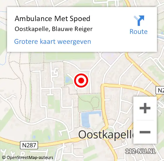 Locatie op kaart van de 112 melding: Ambulance Met Spoed Naar Oostkapelle, Blauwe Reiger op 20 juni 2014 10:00