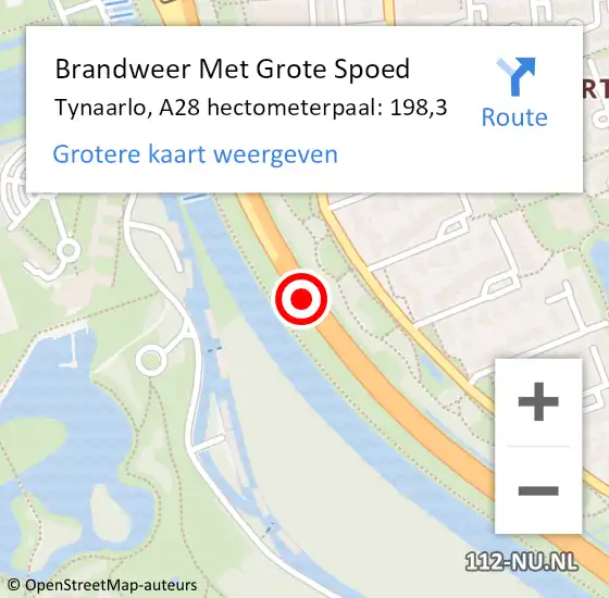 Locatie op kaart van de 112 melding: Brandweer Met Grote Spoed Naar Tynaarlo, A28 hectometerpaal: 198,3 op 20 augustus 2021 08:26