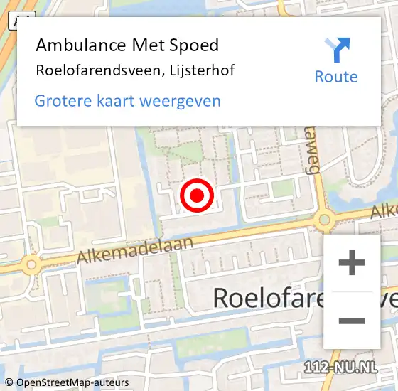 Locatie op kaart van de 112 melding: Ambulance Met Spoed Naar Roelofarendsveen, Lijsterhof op 20 augustus 2021 08:35