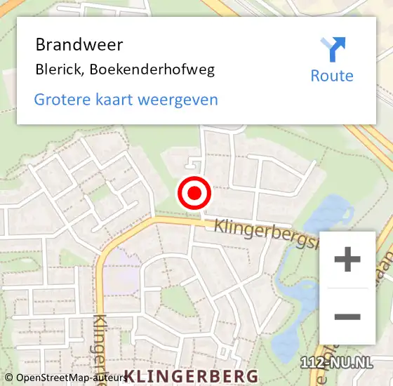 Locatie op kaart van de 112 melding: Brandweer Blerick, Boekenderhofweg op 20 juni 2014 10:03