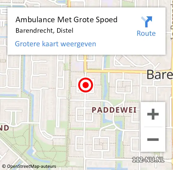 Locatie op kaart van de 112 melding: Ambulance Met Grote Spoed Naar Barendrecht, Distel op 20 augustus 2021 09:27