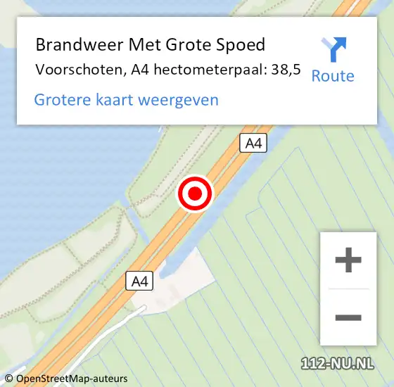 Locatie op kaart van de 112 melding: Brandweer Met Grote Spoed Naar Leidschendam-Voorburg, A4 hectometerpaal: 38,5 op 20 augustus 2021 10:07