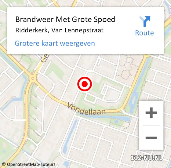 Locatie op kaart van de 112 melding: Brandweer Met Grote Spoed Naar Ridderkerk, Van Lennepstraat op 20 augustus 2021 10:56