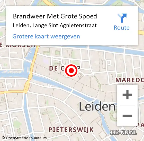 Locatie op kaart van de 112 melding: Brandweer Met Grote Spoed Naar Leiden, Lange Sint Agnietenstraat op 20 augustus 2021 10:56