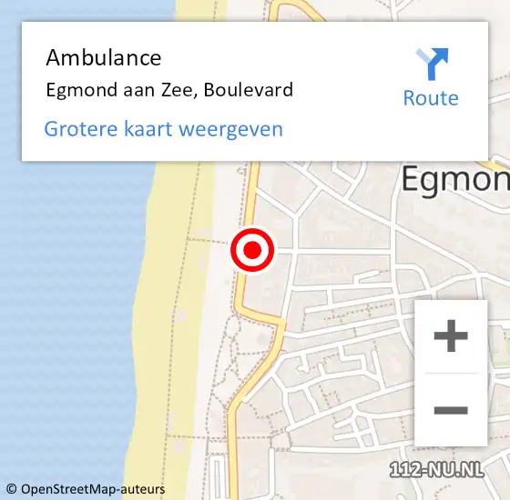 Locatie op kaart van de 112 melding: Ambulance Egmond aan Zee, Boulevard op 20 augustus 2021 10:56