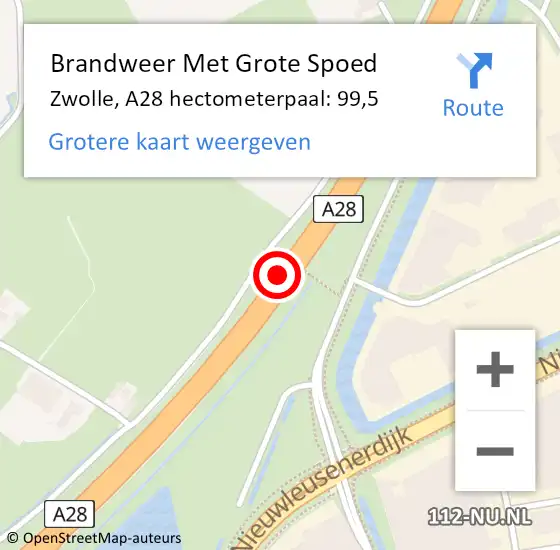Locatie op kaart van de 112 melding: Brandweer Met Grote Spoed Naar Zwolle, A28 hectometerpaal: 99,5 op 20 augustus 2021 10:59