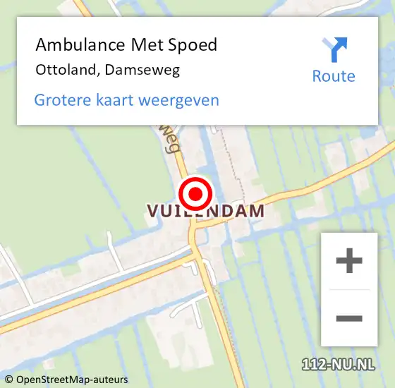 Locatie op kaart van de 112 melding: Ambulance Met Spoed Naar Ottoland, Damseweg op 20 augustus 2021 11:57