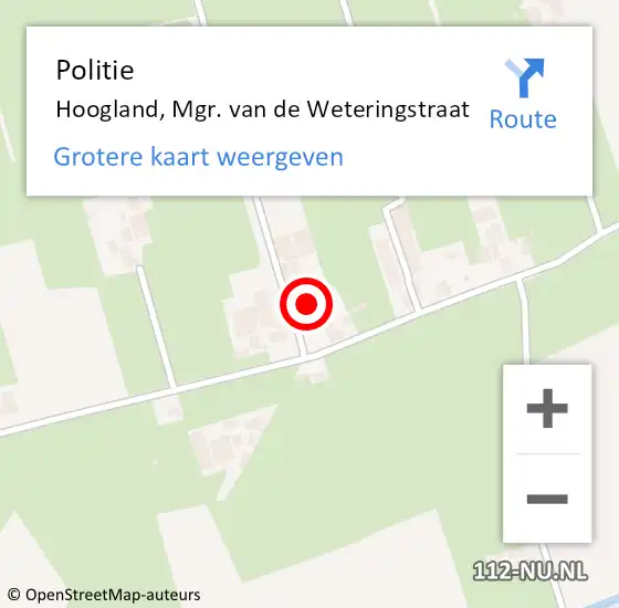 Locatie op kaart van de 112 melding: Politie Hoogland, Mgr. van de Weteringstraat op 20 augustus 2021 12:23