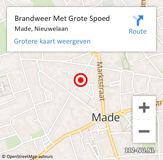 Locatie op kaart van de 112 melding: Brandweer Met Grote Spoed Naar Made, Nieuwelaan op 20 augustus 2021 12:43