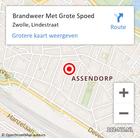 Locatie op kaart van de 112 melding: Brandweer Met Grote Spoed Naar Zwolle, Lindestraat op 20 augustus 2021 13:27