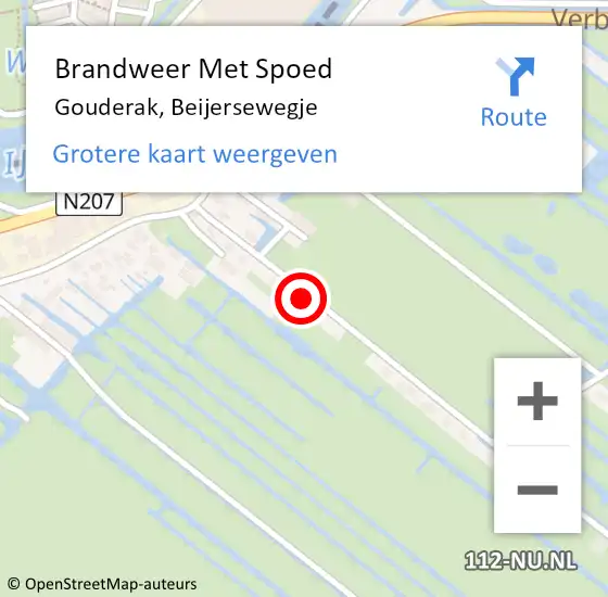 Locatie op kaart van de 112 melding: Brandweer Met Spoed Naar Gouderak, Beijersewegje op 20 augustus 2021 13:30