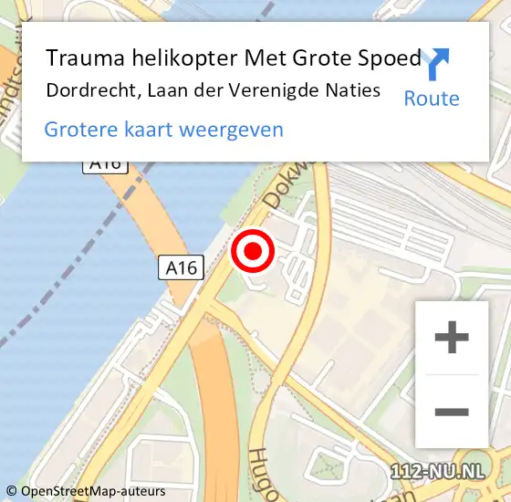 Locatie op kaart van de 112 melding: Trauma helikopter Met Grote Spoed Naar Dordrecht, Laan der Verenigde Naties op 20 augustus 2021 13:42