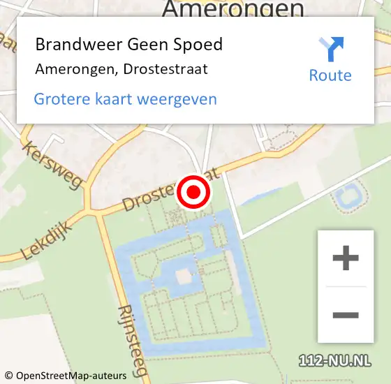 Locatie op kaart van de 112 melding: Brandweer Geen Spoed Naar Amerongen, Drostestraat op 20 augustus 2021 14:14